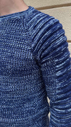 Blue and White Knitted Sweater