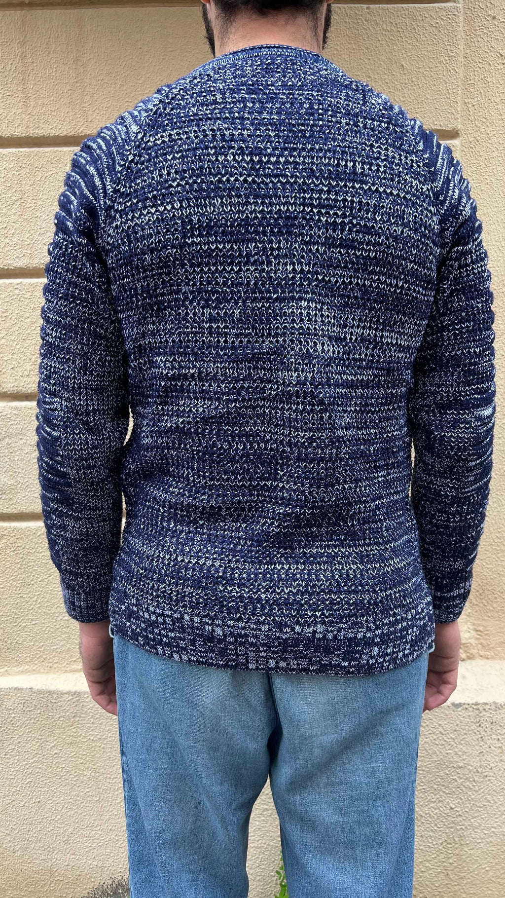 Blue and White Knitted Sweater