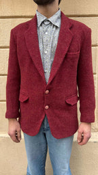 Red Wool Blazer With Leather Elbow Patch