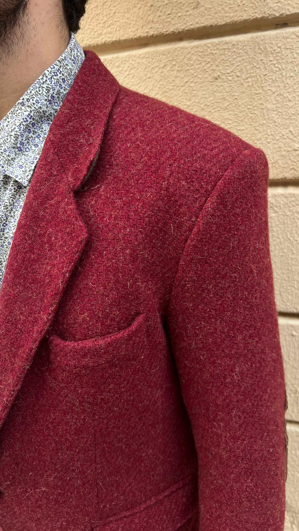 Red Wool Blazer With Leather Elbow Patch
