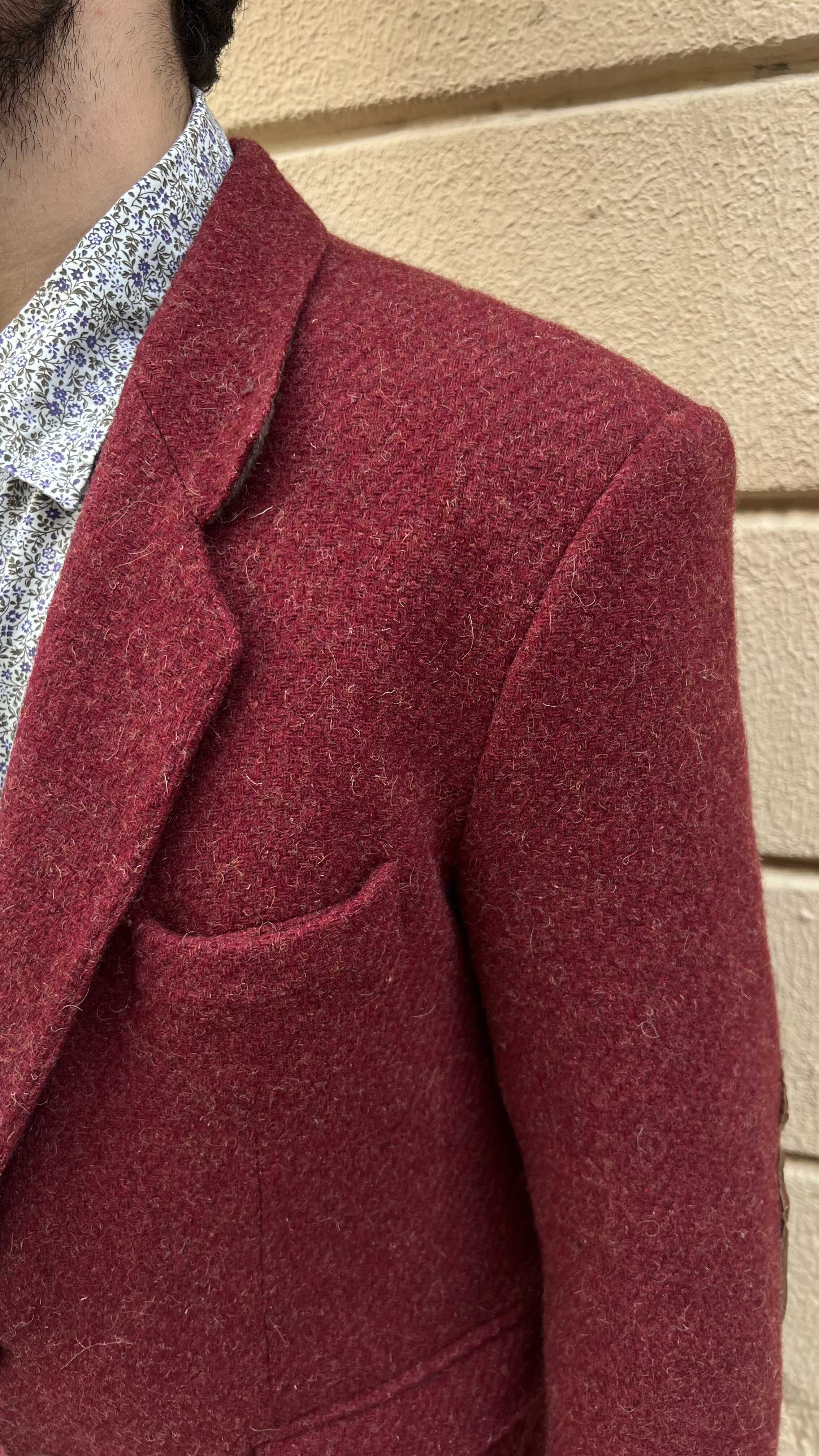 Red Wool Blazer With Leather Elbow Patch