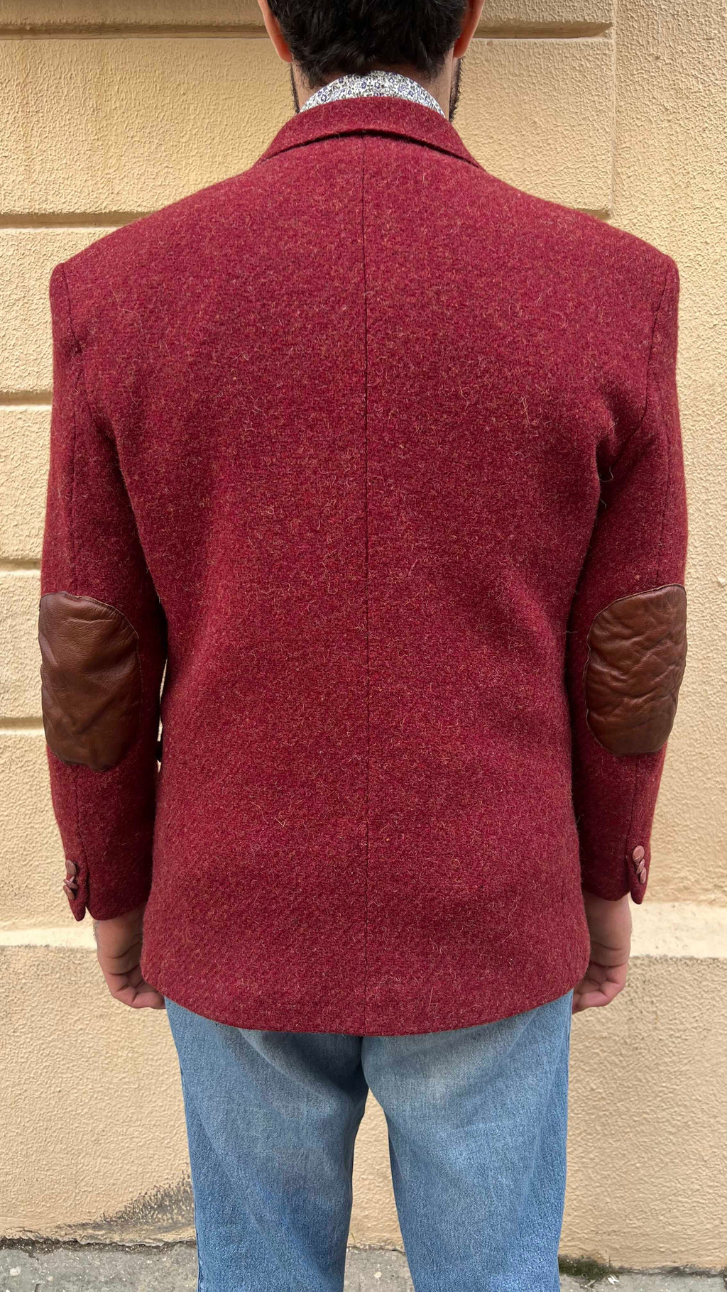 Red Wool Blazer With Leather Elbow Patch