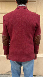 Red Wool Blazer With Leather Elbow Patch