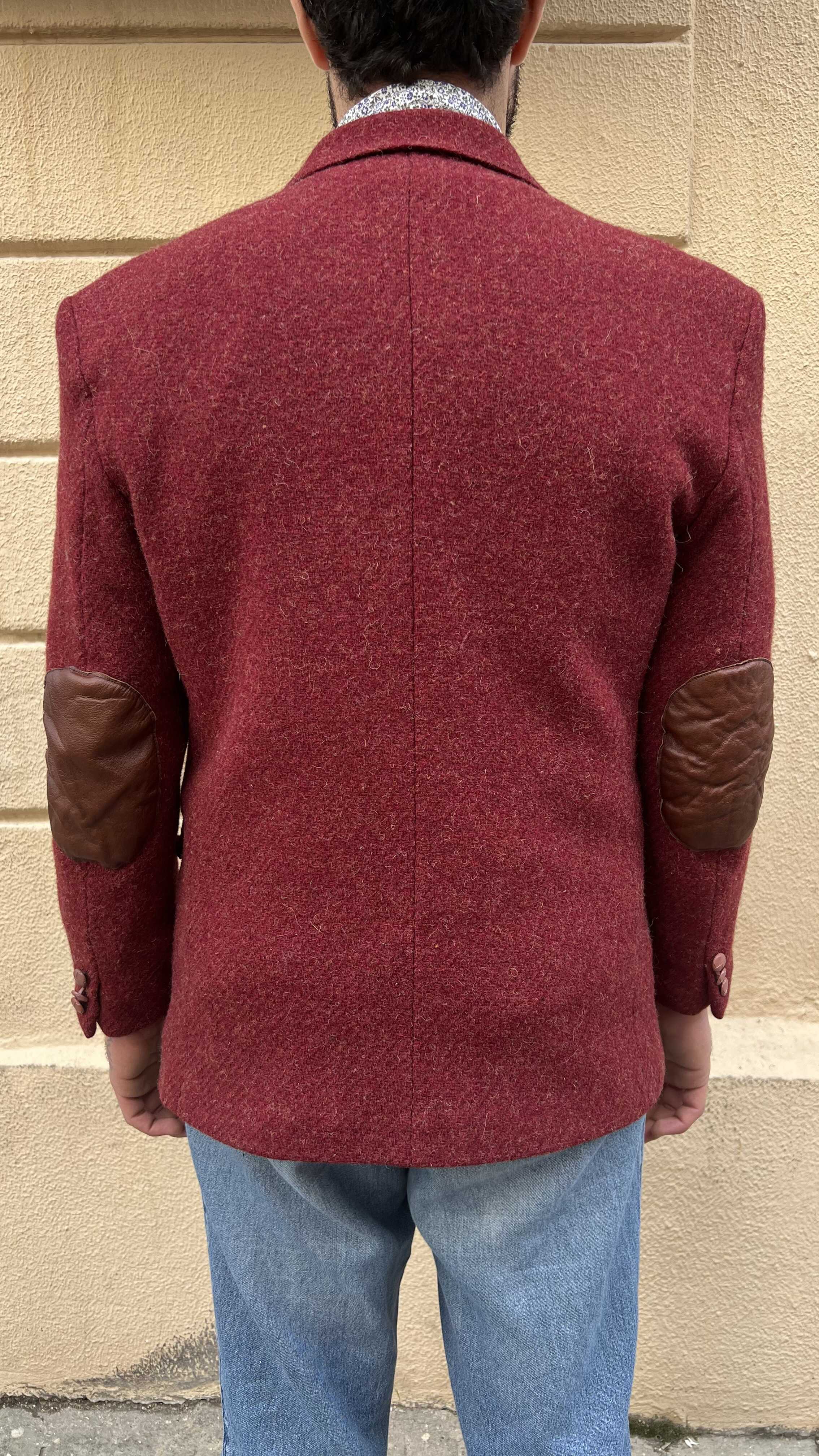 Red Wool Blazer With Leather Elbow Patch