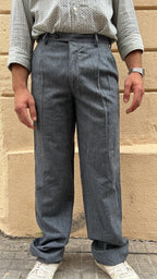 Grey Pleated Wool Pants