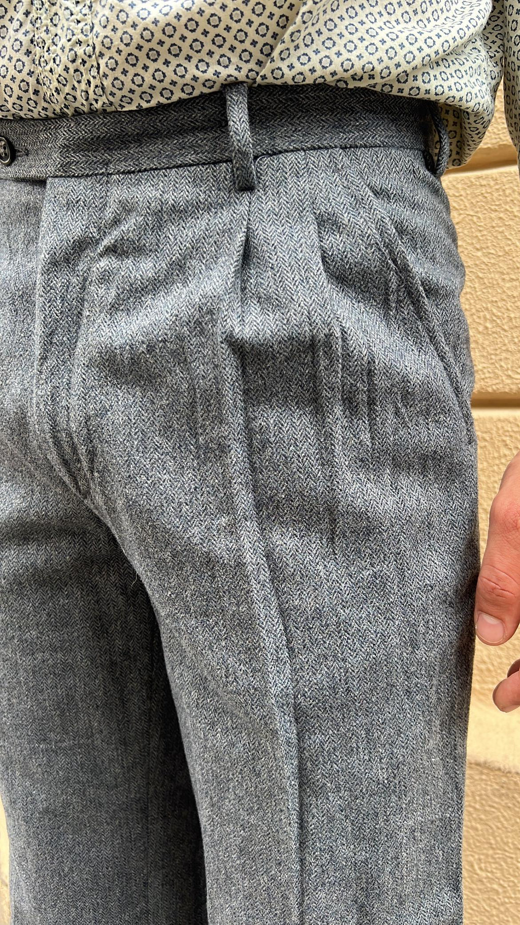 Grey Pleated Wool Pants