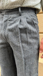 Grey Pleated Wool Pants