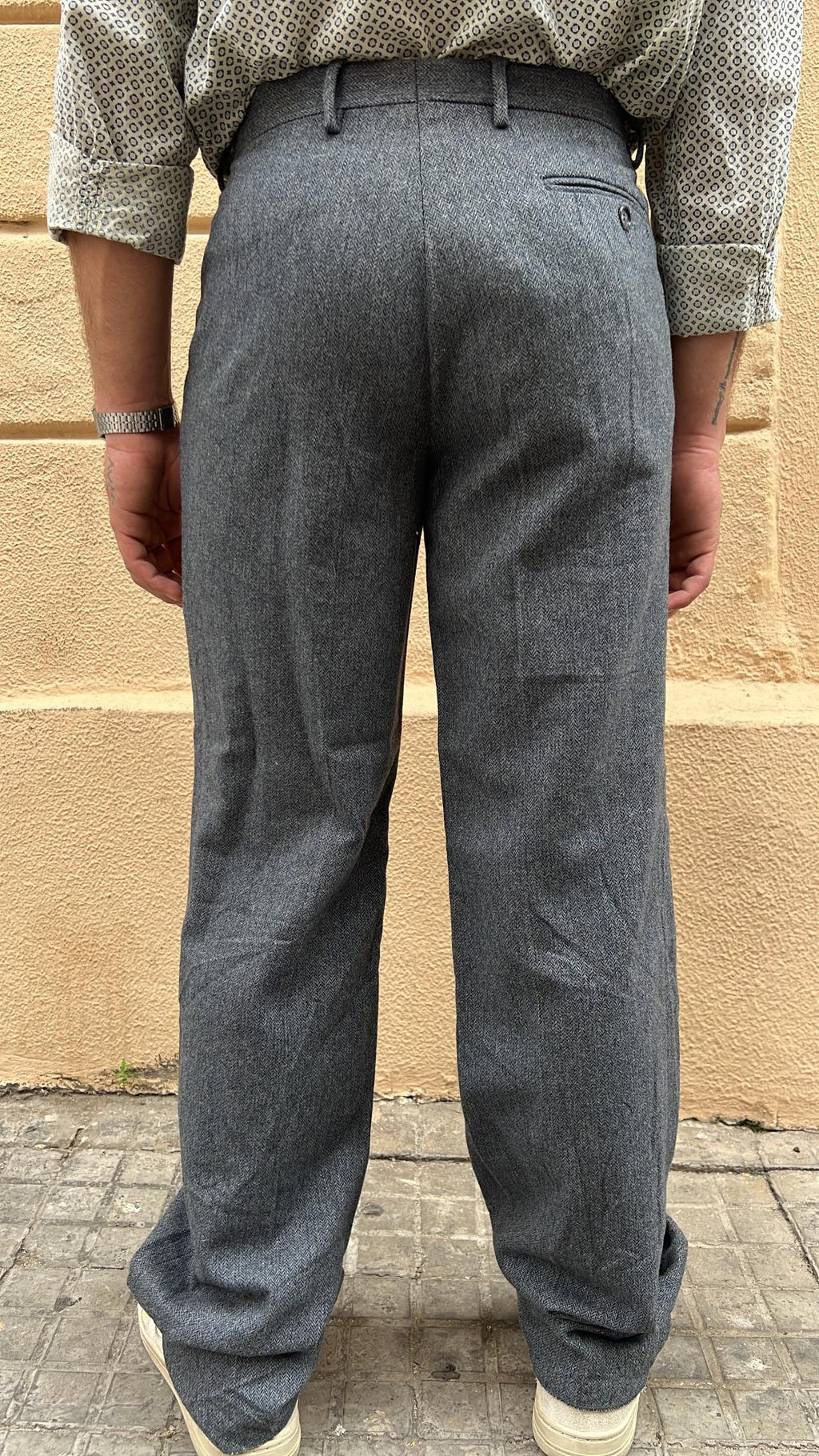 Grey Pleated Wool Pants