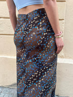 Brown Long Skirt with Leaf Print