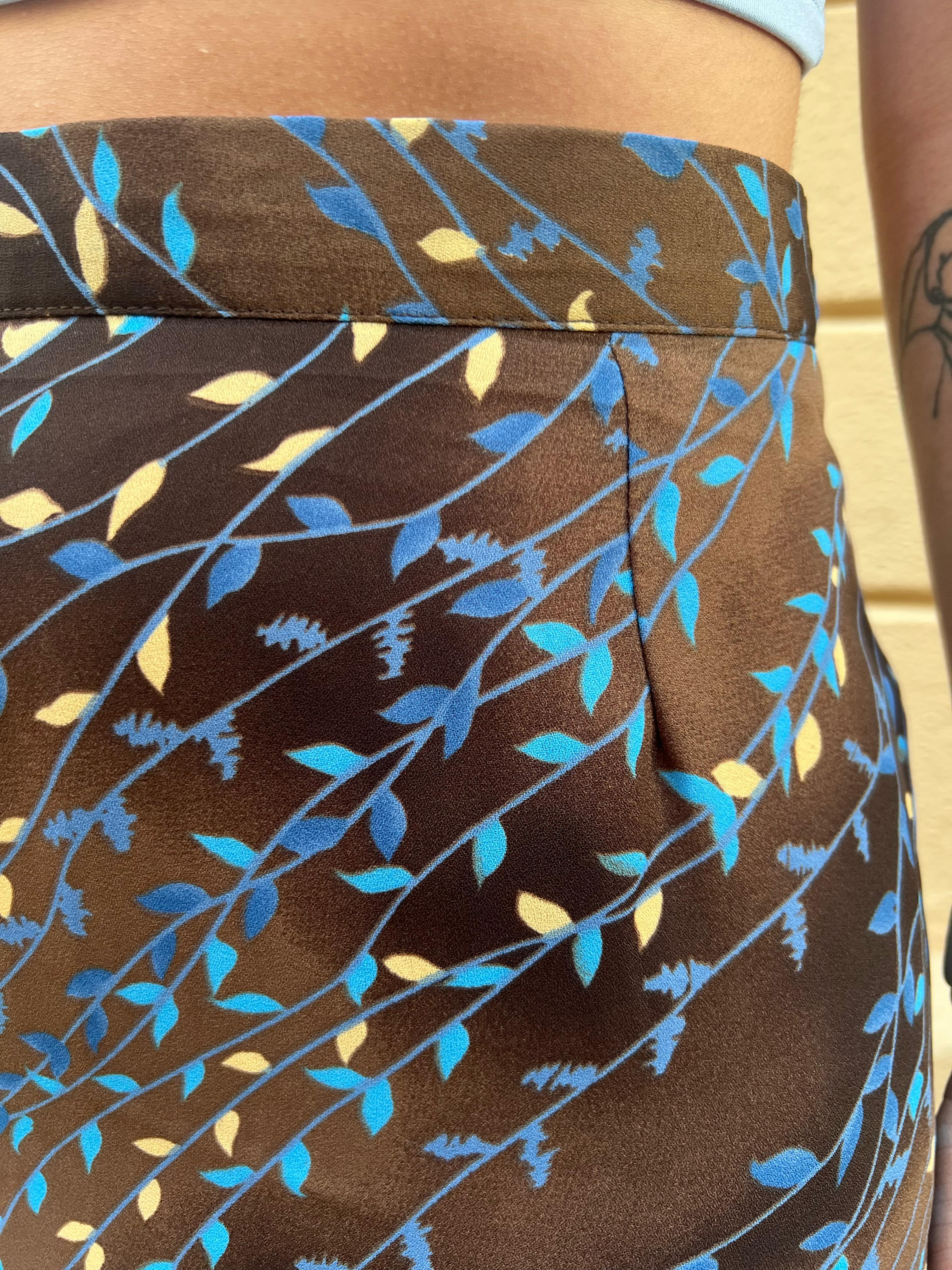 Brown Long Skirt with Leaf Print