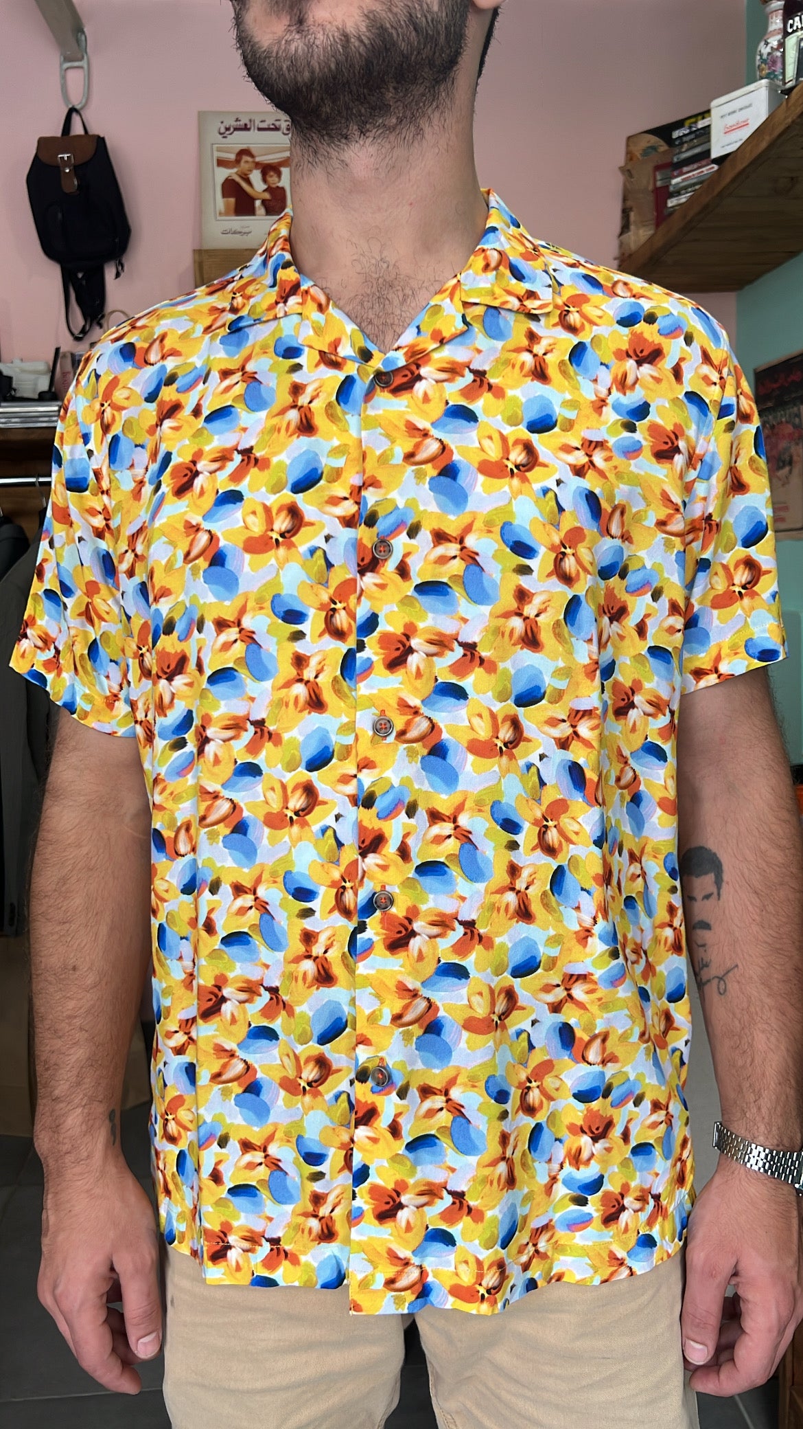 Yellow Abstract Floral Shirt