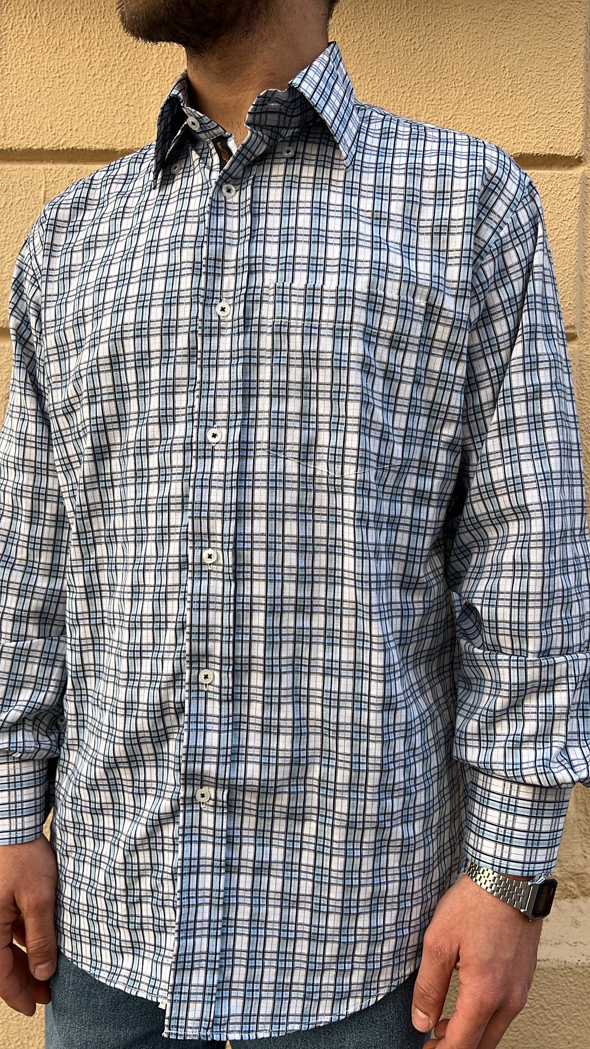 White & Blue Multi-Check Shirt