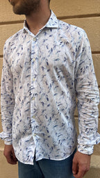 White & Blue Leaf Print Shirt