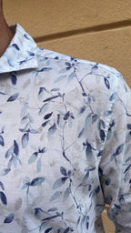 White & Blue Leaf Print Shirt