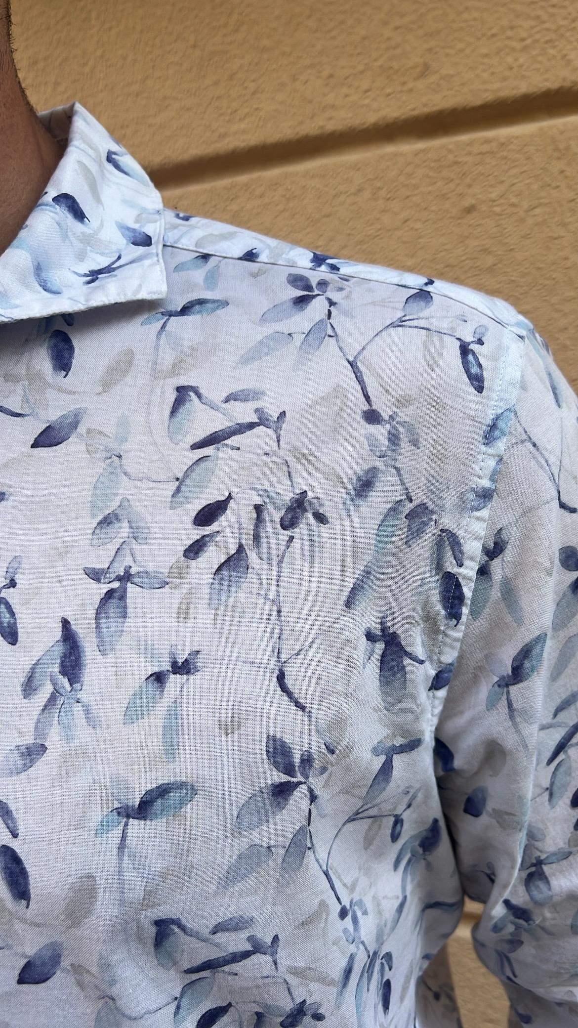 White & Blue Leaf Print Shirt