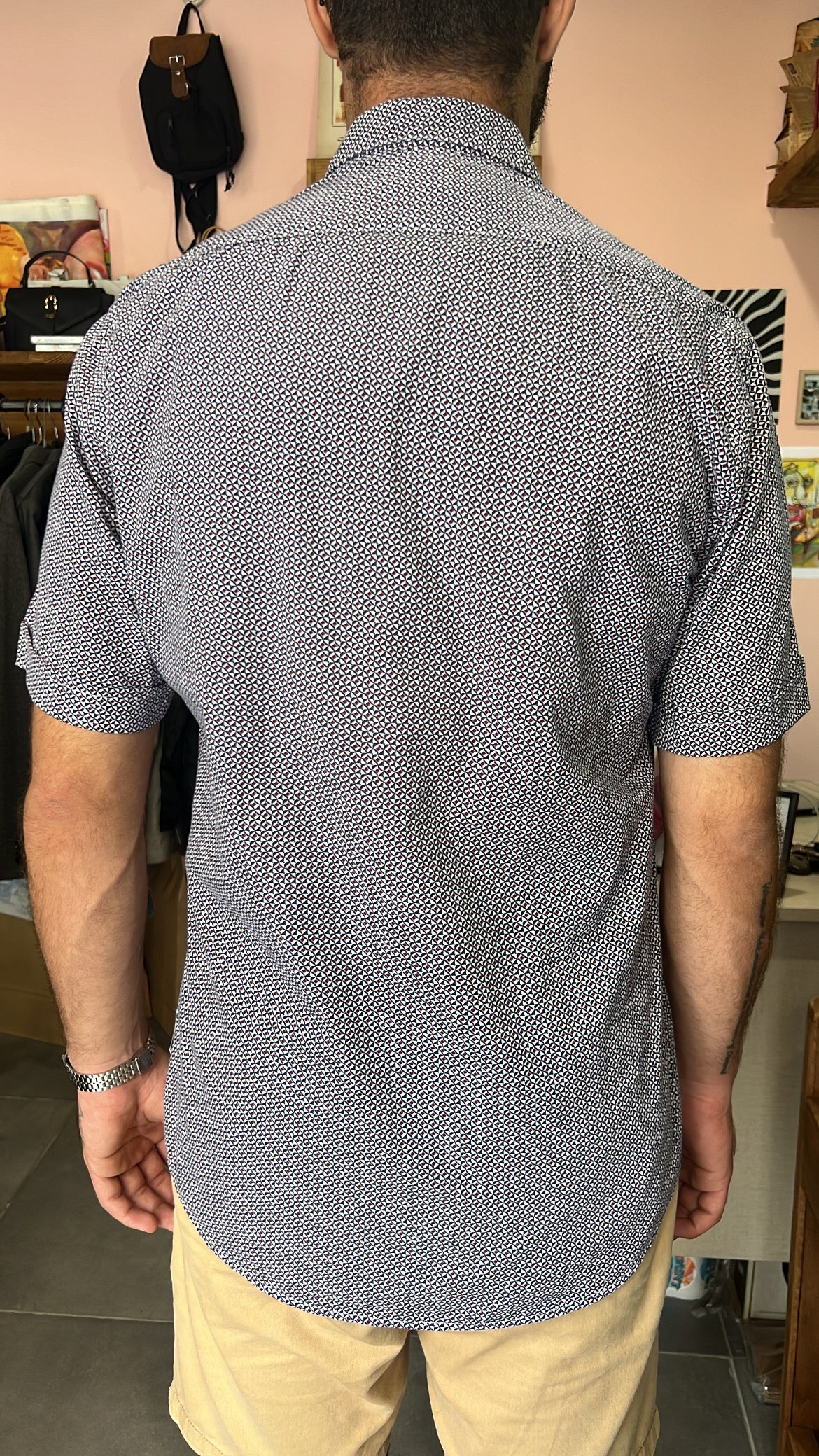 Dark Blue Geometric Print Shirt