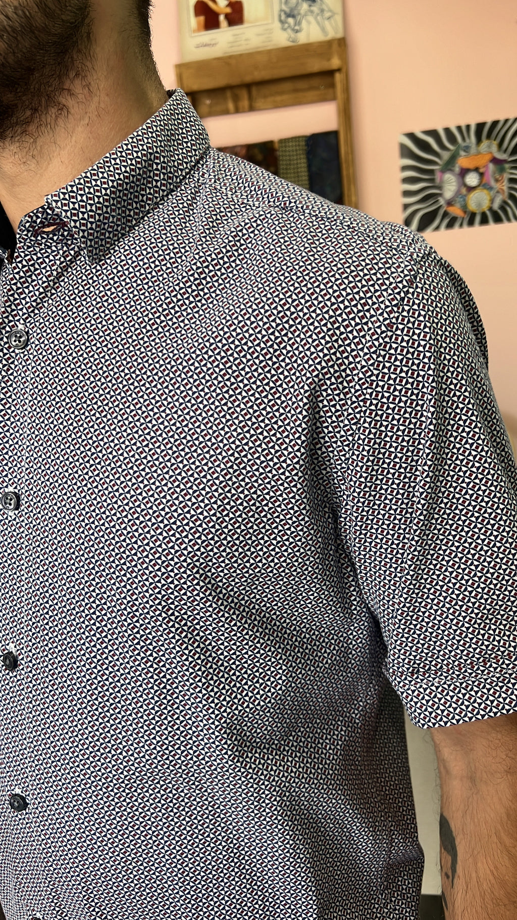 Dark Blue Geometric Print Shirt