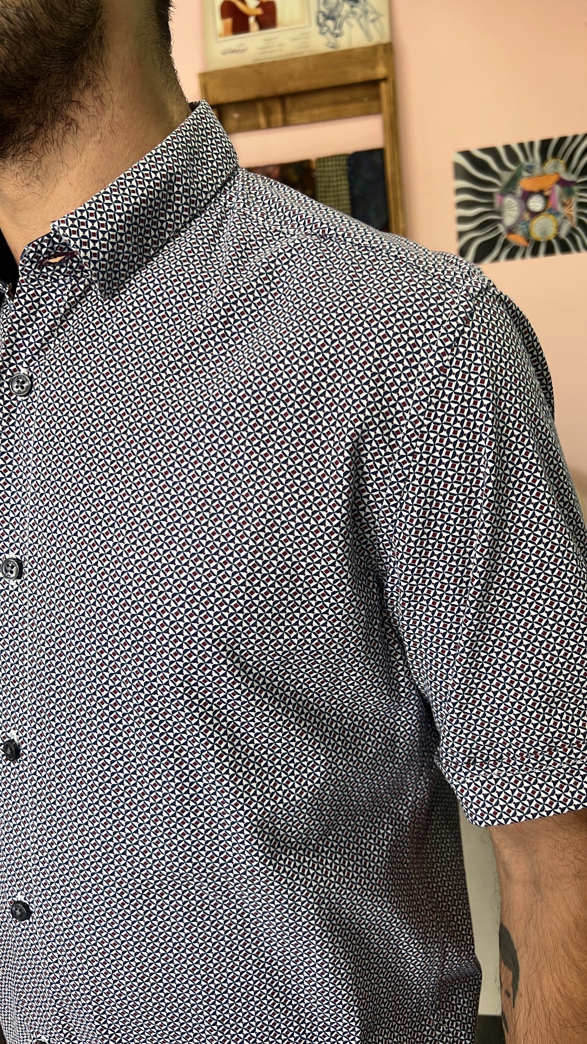 Dark Blue Geometric Print Shirt