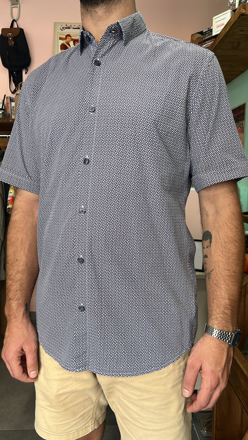 Dark Blue Geometric Print Shirt