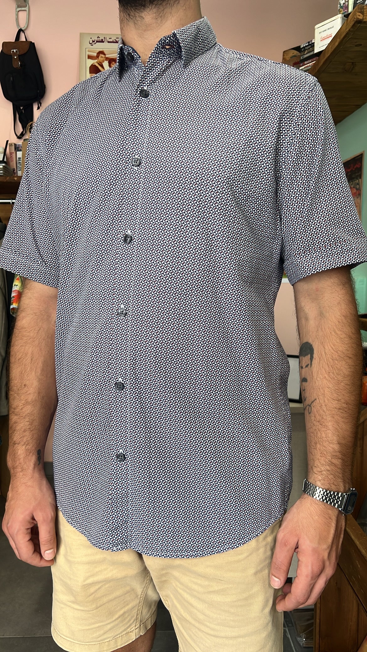 Dark Blue Geometric Print Shirt