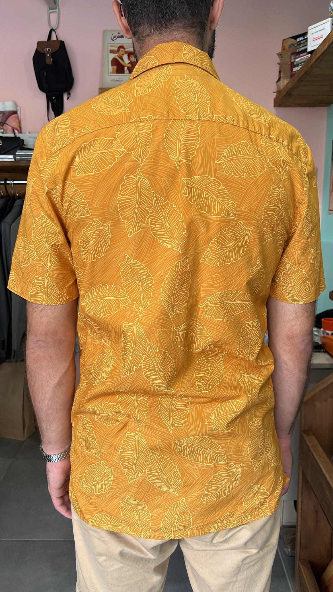 Mustard Yellow Leaf Print Shirt