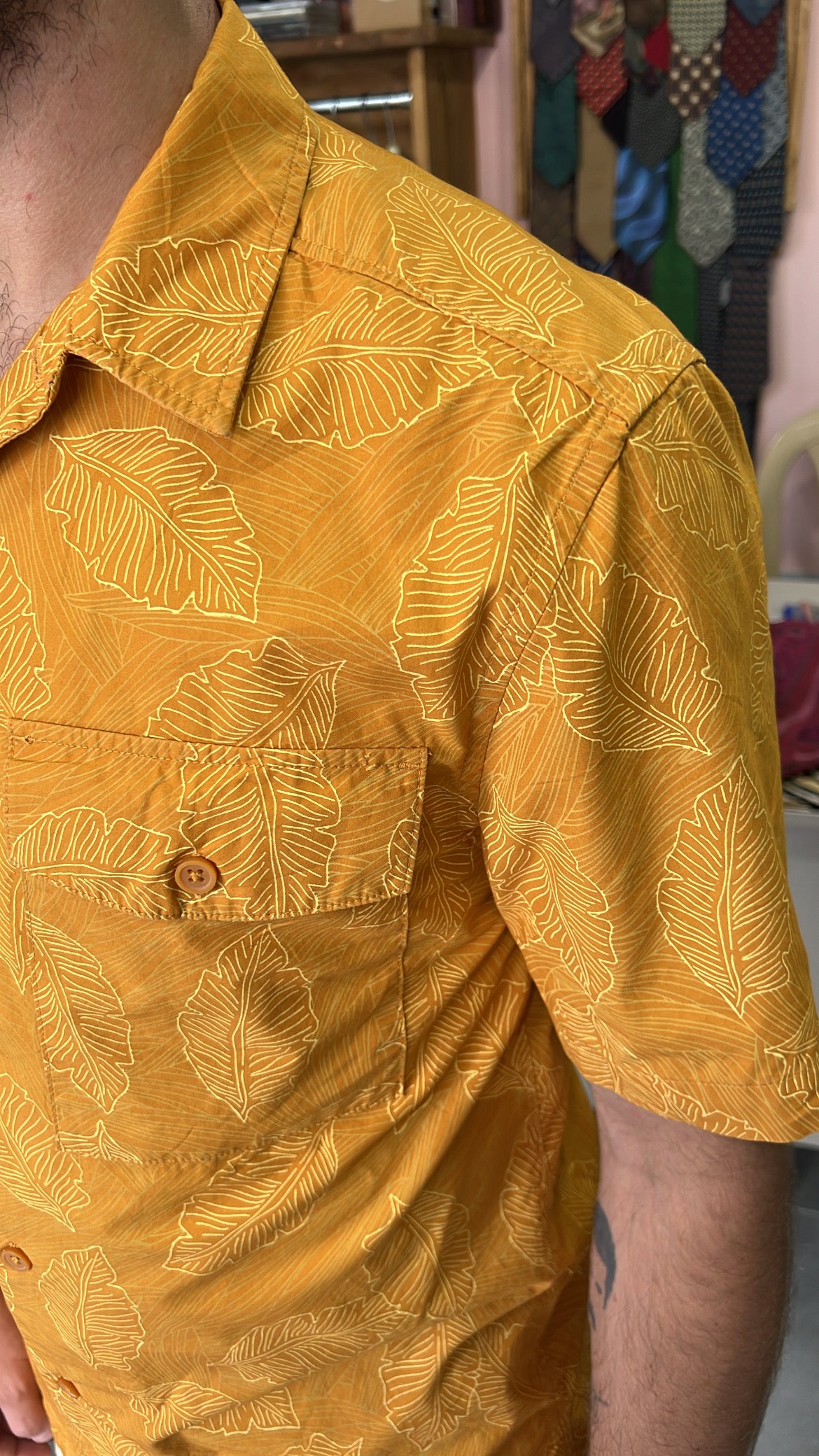 Mustard Yellow Leaf Print Shirt