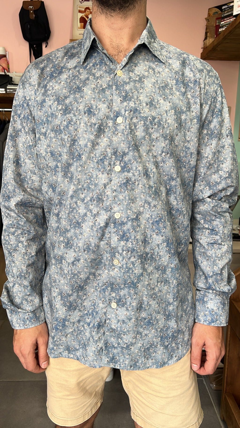 Dusty Blue Floral Print Shirt