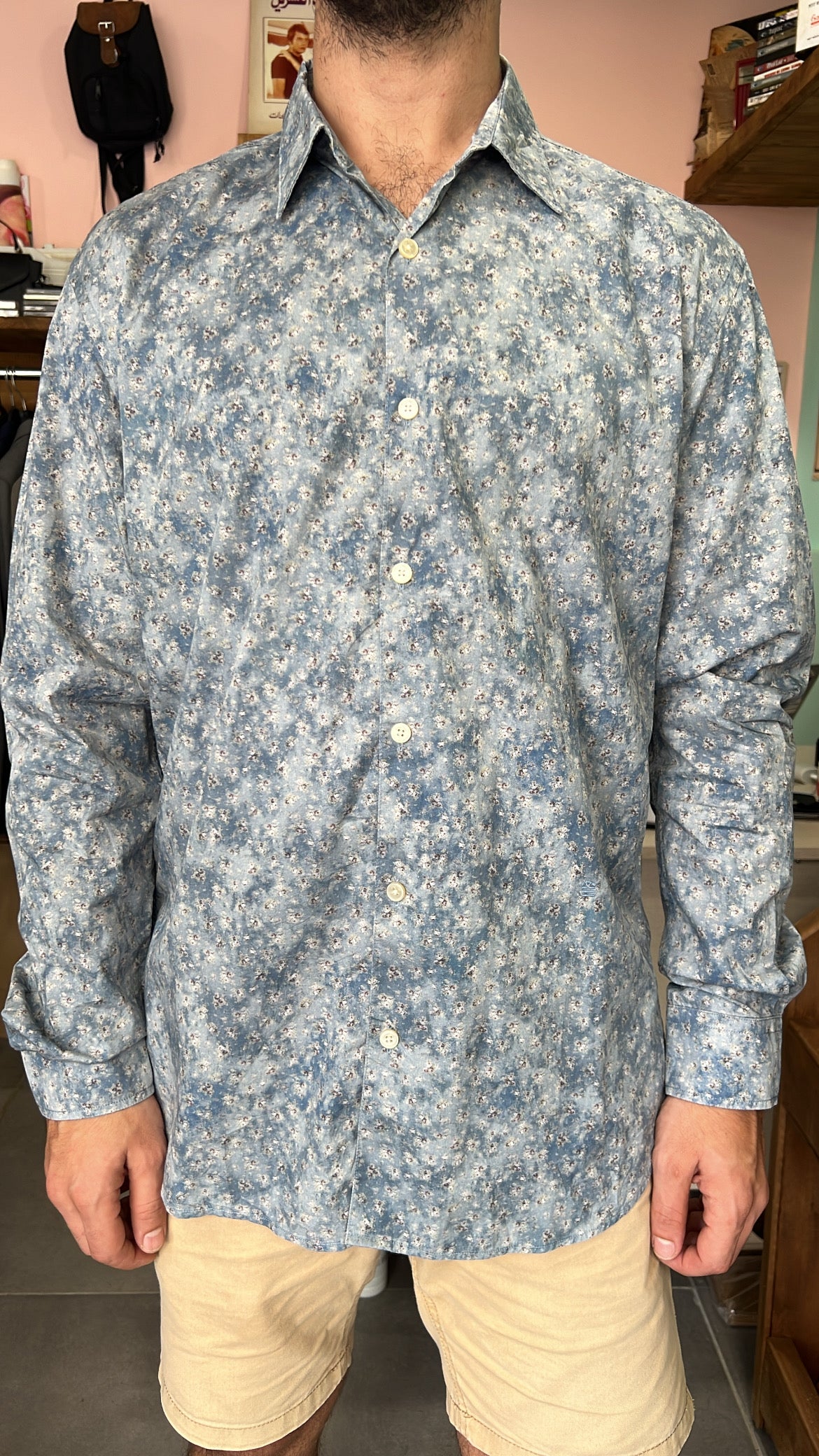 Dusty Blue Floral Print Shirt