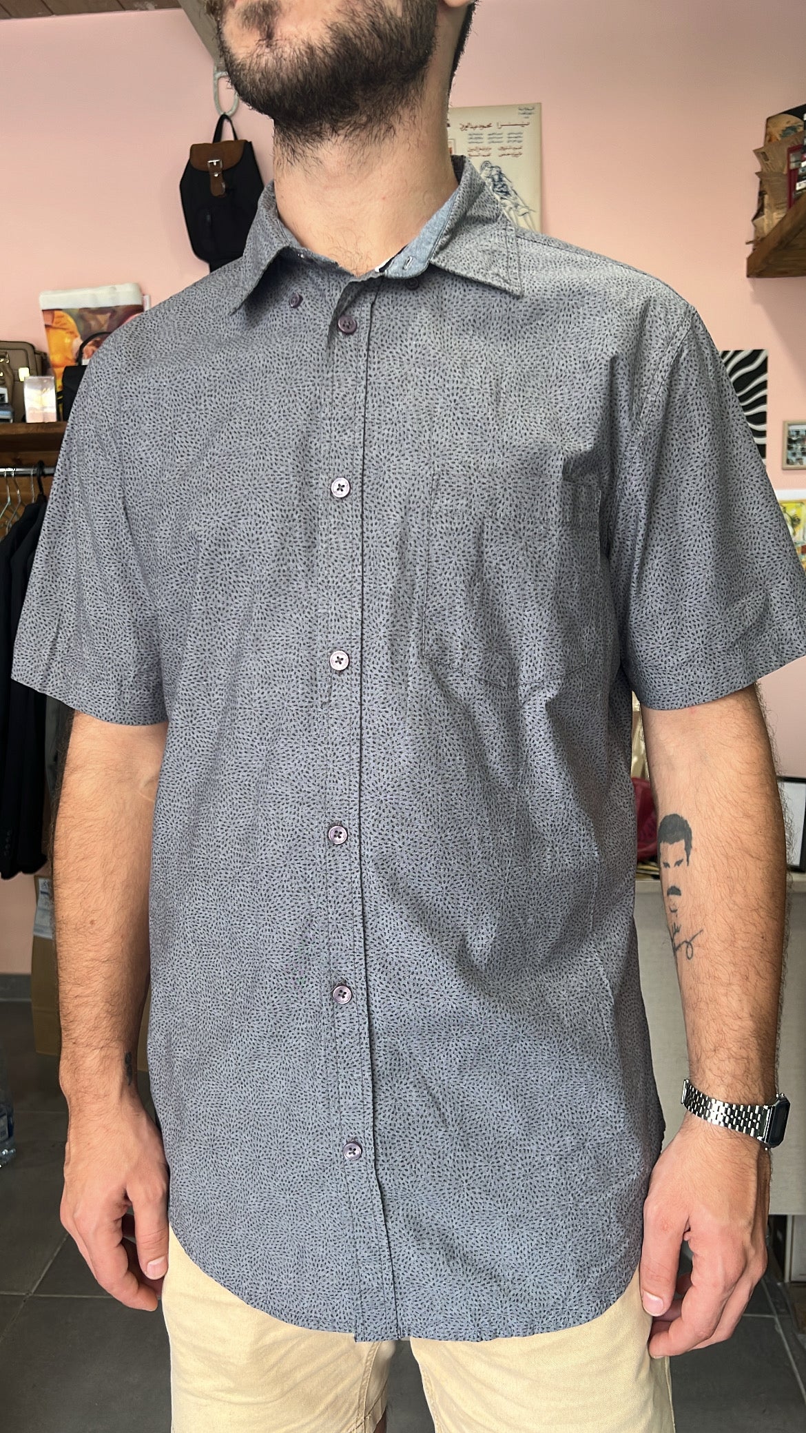 Gray Dotted Print Shirt