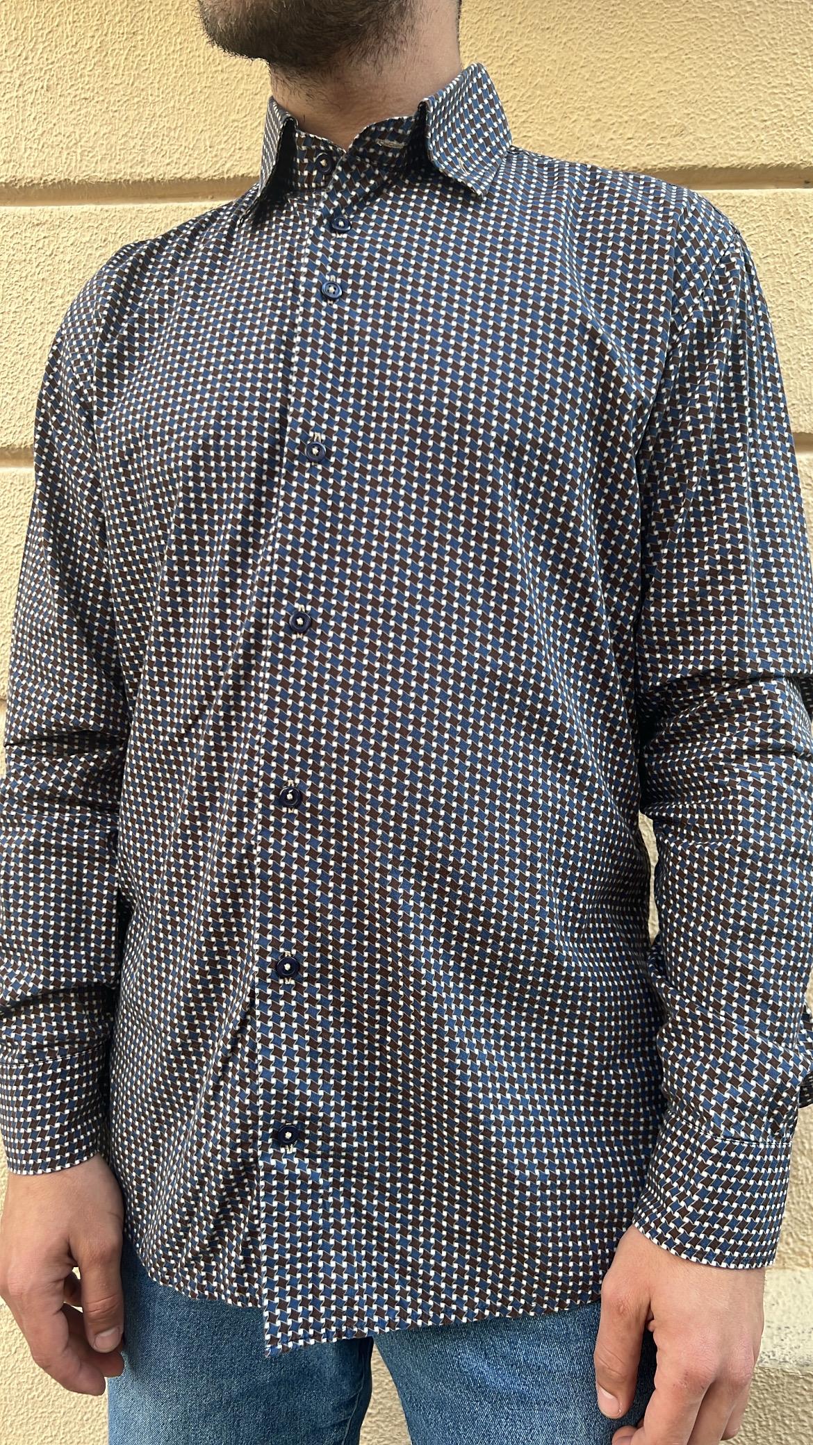 Navy and Brown Geometric Print Shirt