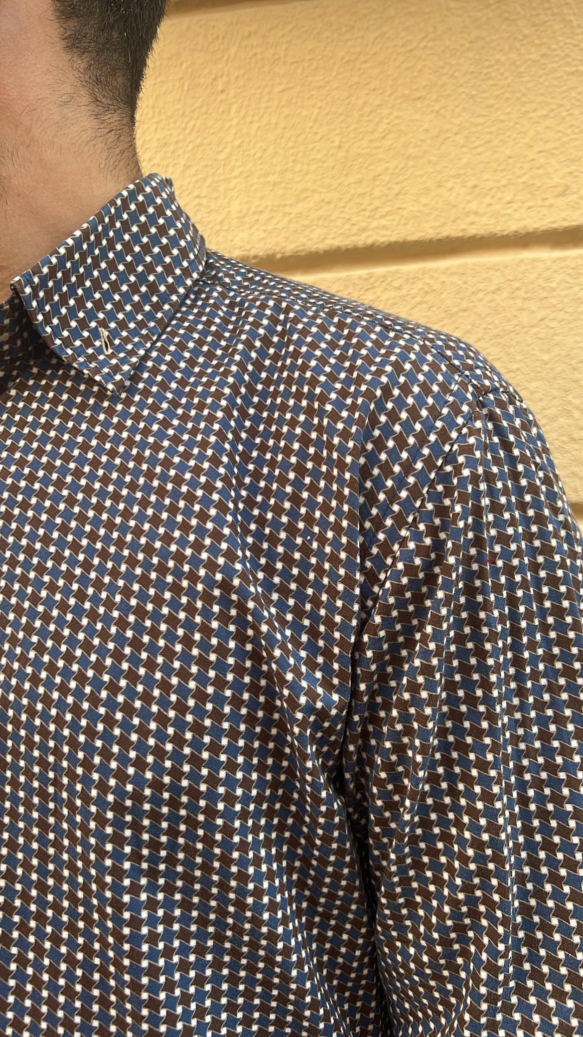 Navy and Brown Geometric Print Shirt