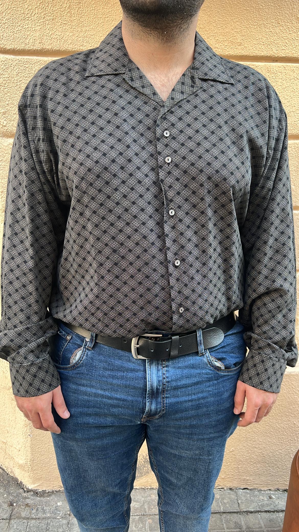 Black & Charcoal Geometric Pattern Shirt