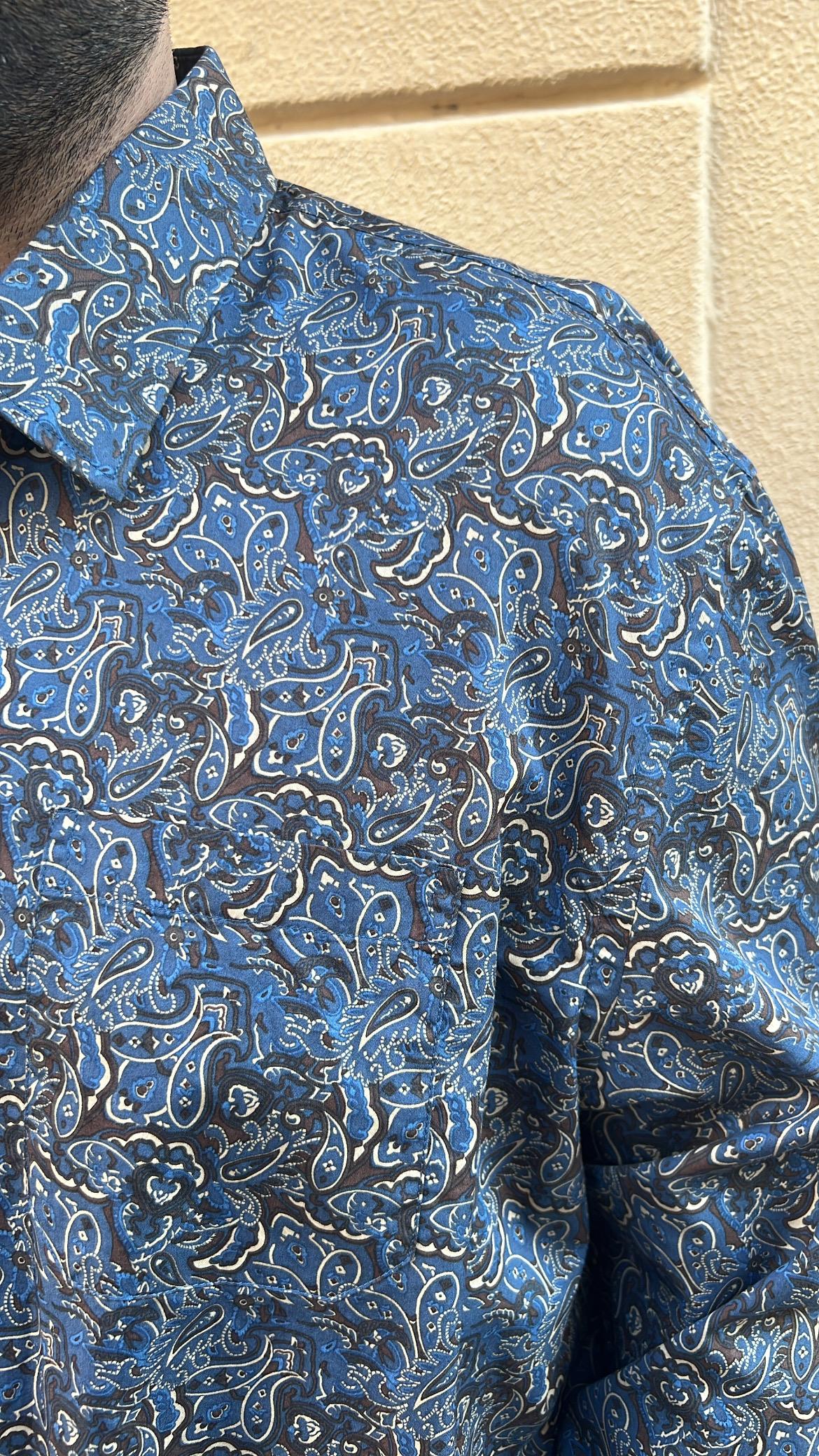 Blue and Brown Paisley Pattern Shirt