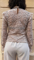 Sheer Lace Ruffle Blouse
