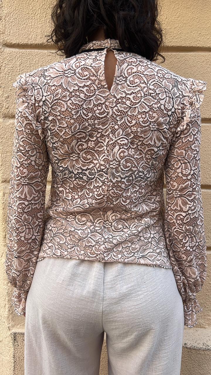 Sheer Lace Ruffle Blouse
