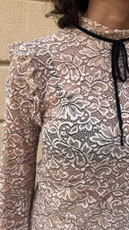 Sheer Lace Ruffle Blouse