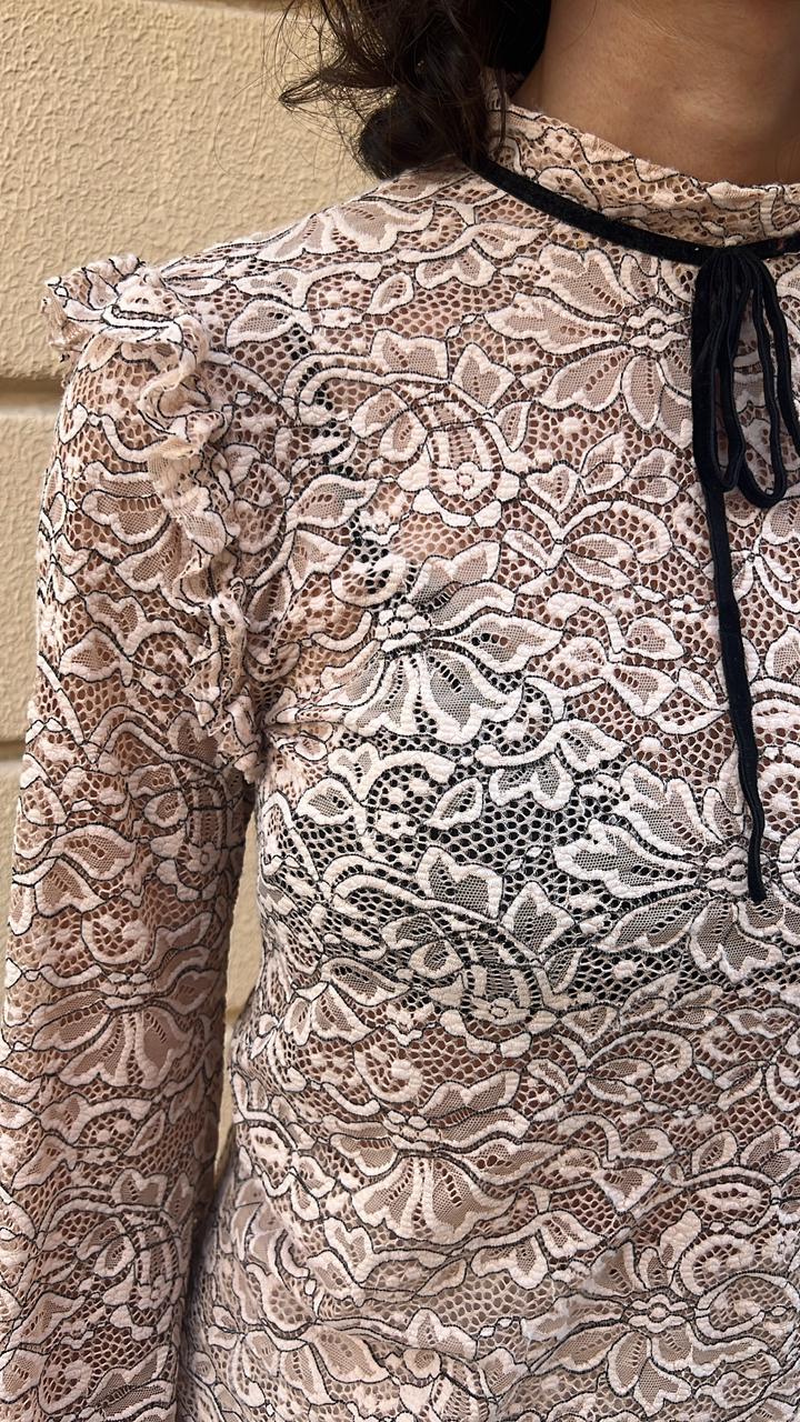 Sheer Lace Ruffle Blouse