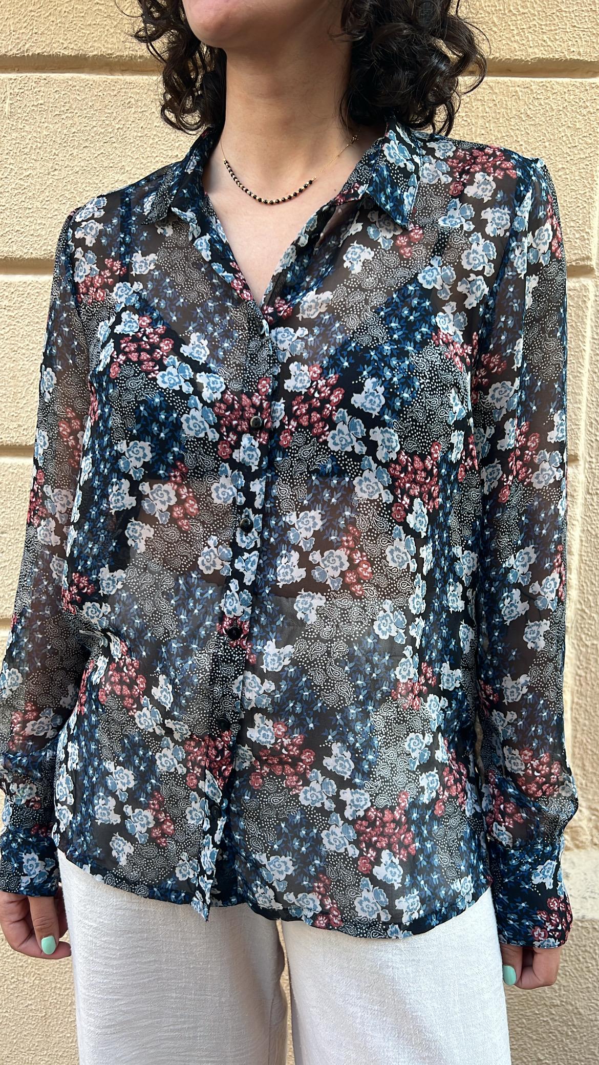 Sheer Floral Patchwork Blouse