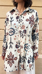 Cream and Brown Folk Art Blouse