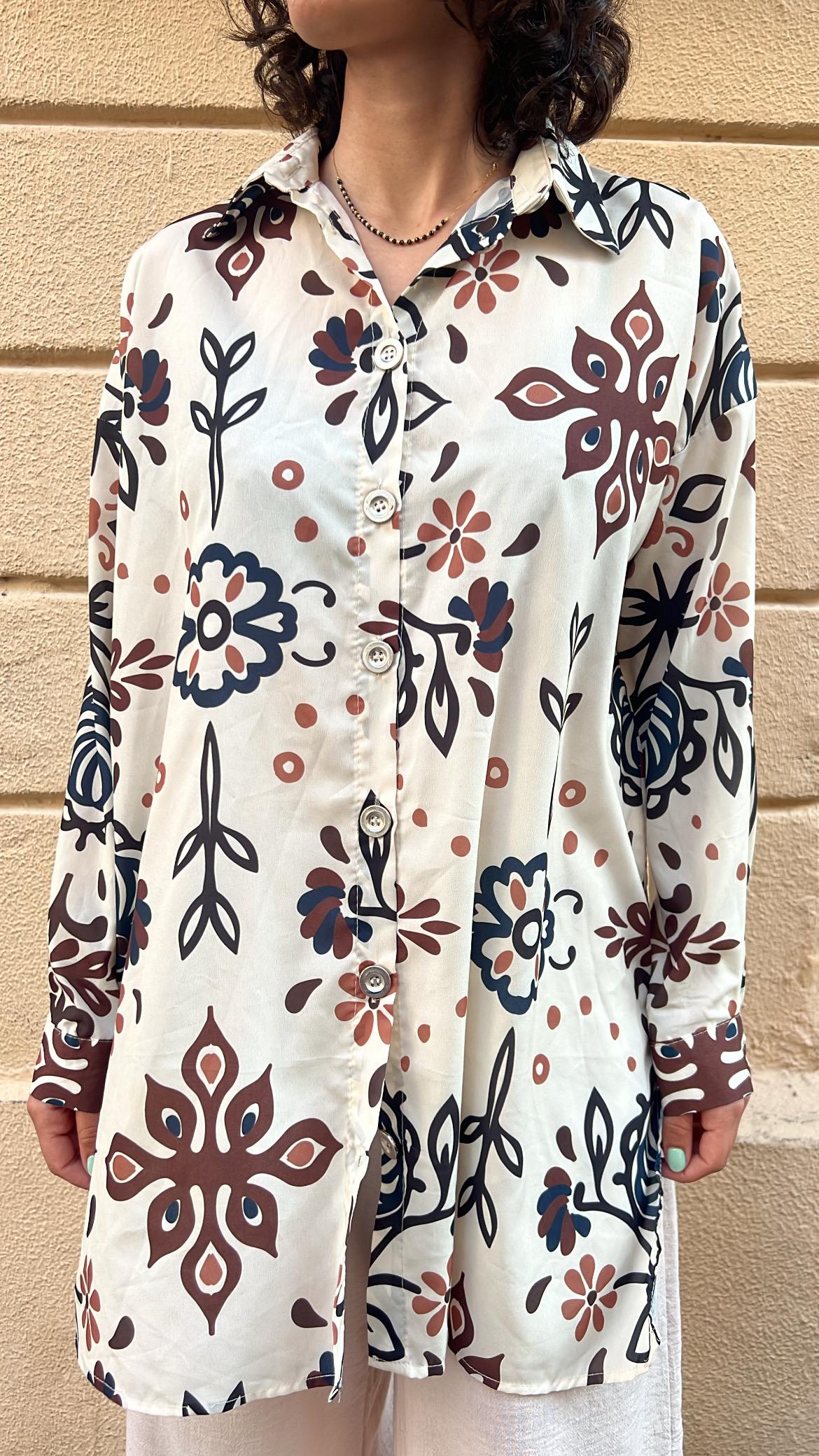 Cream and Brown Folk Art Blouse