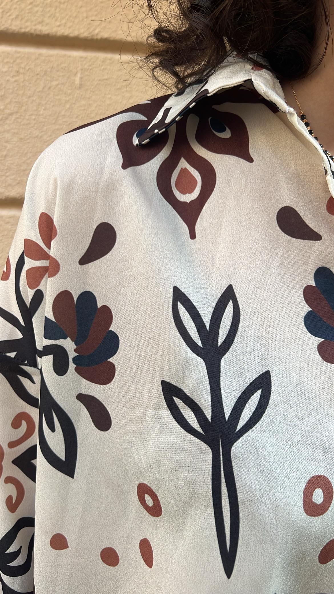 Cream and Brown Folk Art Blouse