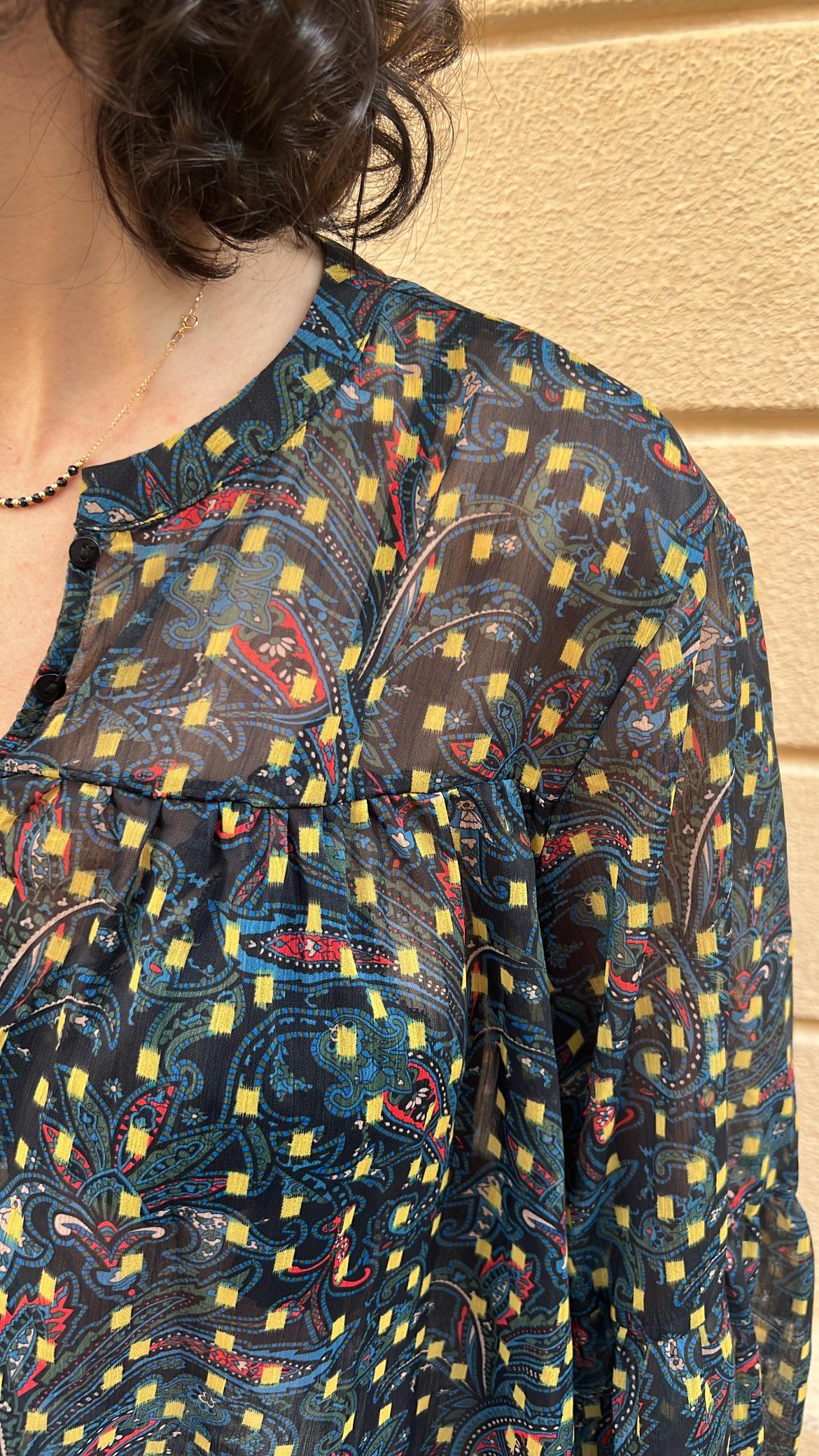 Boho Mixed Print Sheer Blouse