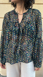 Boho Mixed Print Sheer Blouse