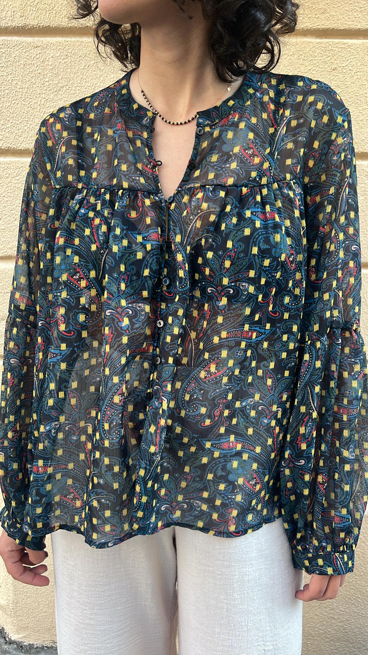 Boho Mixed Print Sheer Blouse