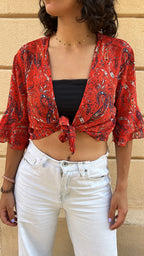 Red Paisley Tie-Front Top