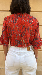 Red Paisley Tie-Front Top