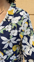Navy Blue Tropical Floral Blouse