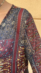 Bohemian Patchwork V-Neck Blouse